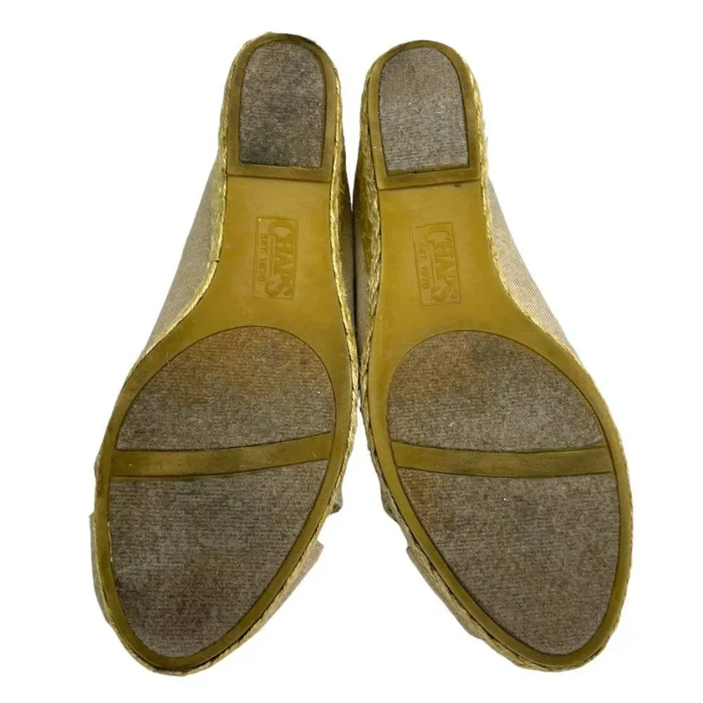 Chaps Womens Dakoda Khaki Chambray Fabric Espadrille‎ Wedge Sandal US Size 9.5